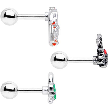 16G 1/4 Holly Candy Cane Christmas Cartilage Tragus Set of 3