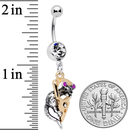 Clear Gem Mouse Gets Cheese Dangle Belly Ring
