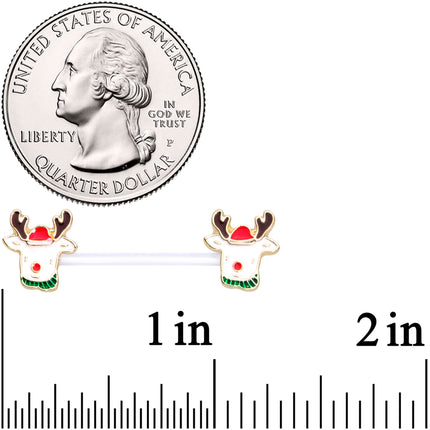14G 9/16 Bioplast Reindeer Christmas Barbell Nipple Ring Set