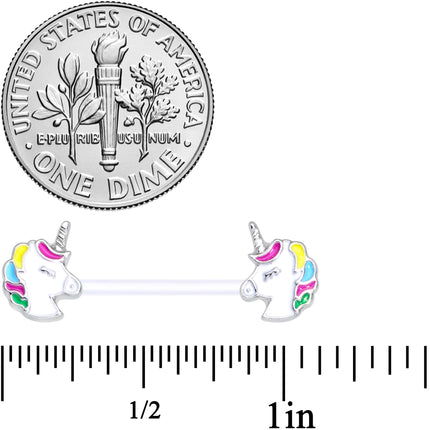 14G 9/16 Clear Bioplast Pastel Unicorn Barbell Nipple Ring Set