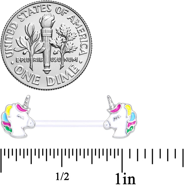 14G 9/16 Clear Bioplast Pastel Unicorn Barbell Nipple Ring Set