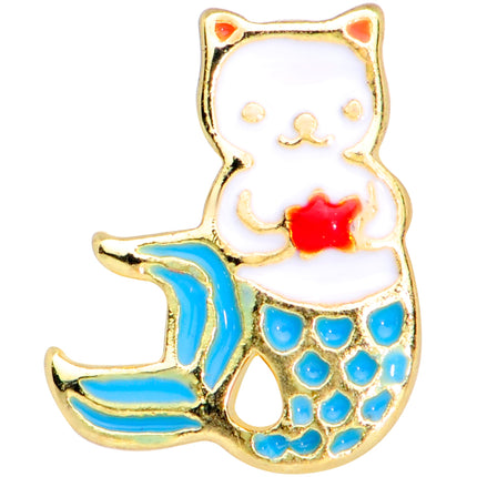 16G 5/16 Gold Tone Blue White Mermaid Cat Labret Monroe Tragus