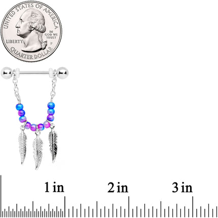 14G 1/2 Blue Purple Bead Feather Dangle Nipple Ring Set