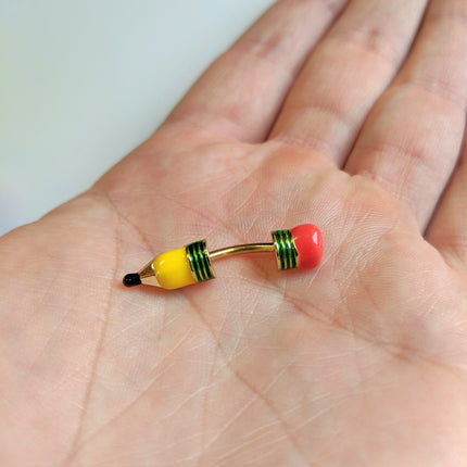 Get to Work Yellow Pencil Double Mount Belly Ring