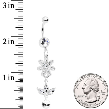 Clear Gem Flower Leaves Love Dangle Belly Ring