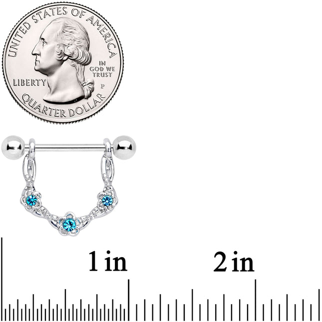 14G 3/4 Aqua Gem Knotted Flower Dangle Nipple Ring Set