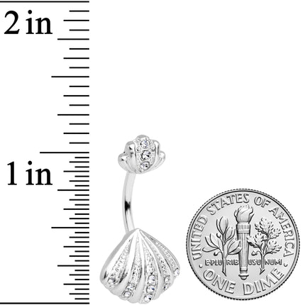 Clear Gem Nautical Scallop Shell Double Mount Belly Ring