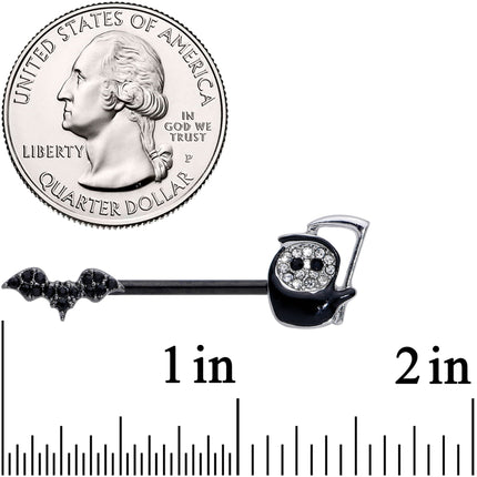 14G 9/16 Clear Black Gem Grim Reaper Bat Barbell Nipple Ring Set