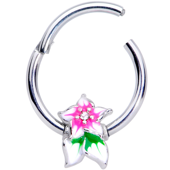16G 3/8 Clear Gem Tropical Flower Hinged Septum Clicker