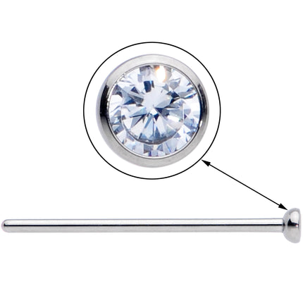 18G 3/4 Clear CZ Gem Grade 23 Titanium Fishtail Nose Ring 2.5mm