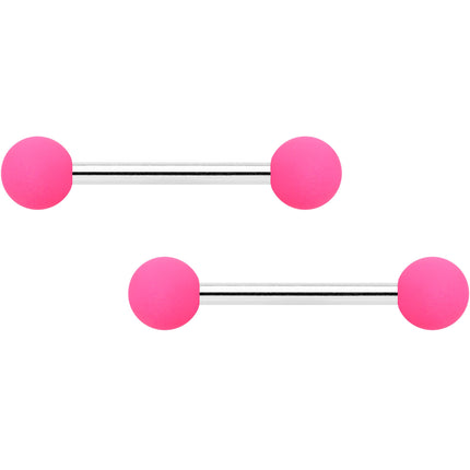 14G 9/16 Hot Pink Grey Matte Barbell Nipple Ring Set of 4