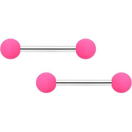 14G 9/16 Hot Pink Matte Barbell Nipple Ring Set