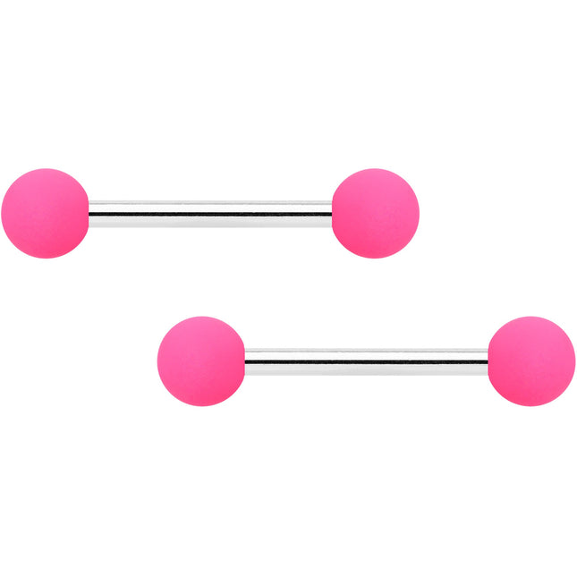 14G 9/16 Hot Pink Matte Barbell Nipple Ring Set