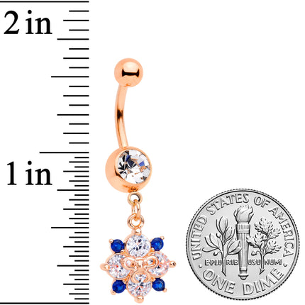 Clear Blue CZ Gem Rose Gold Tone Bow Star Dangle Belly Ring