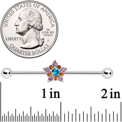 14G Pink Yellow Blue Gem Showy Star Industrial Barbell 38mm