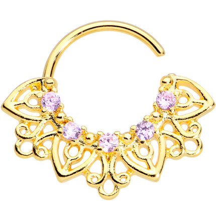 16G 5/16 Pink Gem Gold Tone Lovely Leaves Closure Ring
