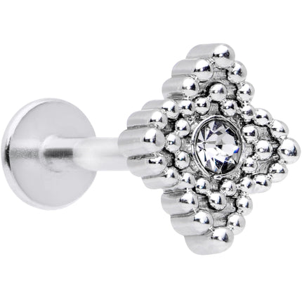 16G 5/16 Clear Gem Textured Cross Labret Monroe Tragus