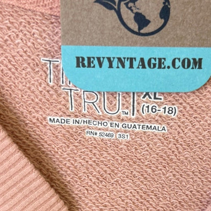Upcycled Hand Printed Womens XL Pink Praying Mama Long Sleeve Crew Sweatshirt