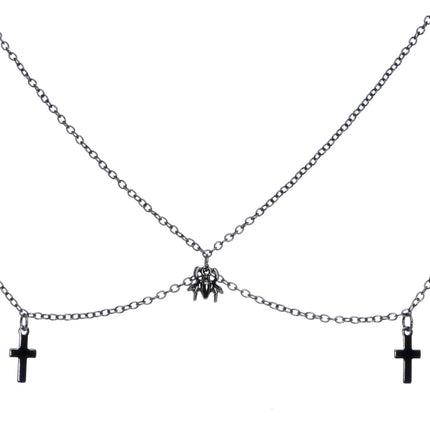 14G 9/16 Black Gem Spider Cross Halloween Dangle Nipple Chain