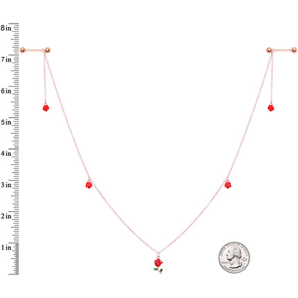 14G 9/16 Gold Tone Red Flower Valentine Dangle Nipple Chain