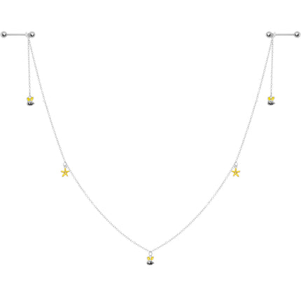 14G 9/16 Yellow Flower Bee Dangle Nipple Chain
