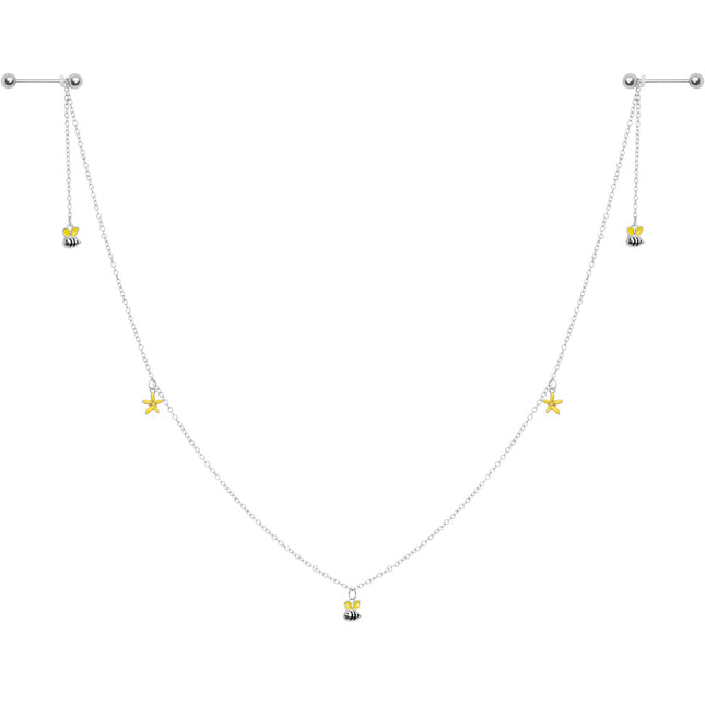 14G 9/16 Yellow Flower Bee Dangle Nipple Chain