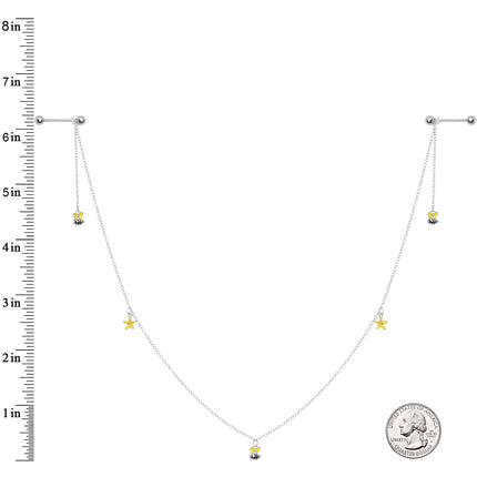 14G 9/16 Yellow Flower Bee Dangle Nipple Chain