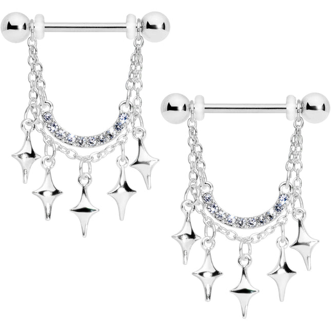 14G 9/16 Clear Gem Drama Dangle Nipple Ring Set