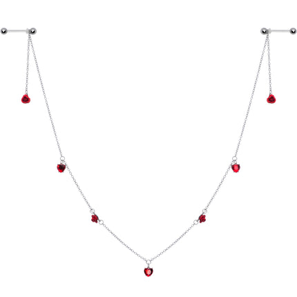 14G 9/16 Red Rose Flower Valentine Dangle Nipple Chain