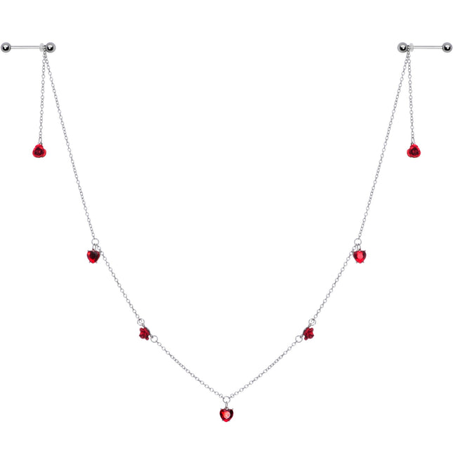 14G 9/16 Red Rose Flower Valentine Dangle Nipple Chain
