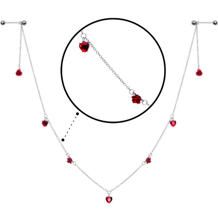 14G 9/16 Red Rose Flower Valentine Dangle Nipple Chain