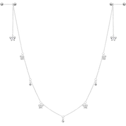 14G 9/16 Clear Gem Butterfly Dangle Nipple Chain