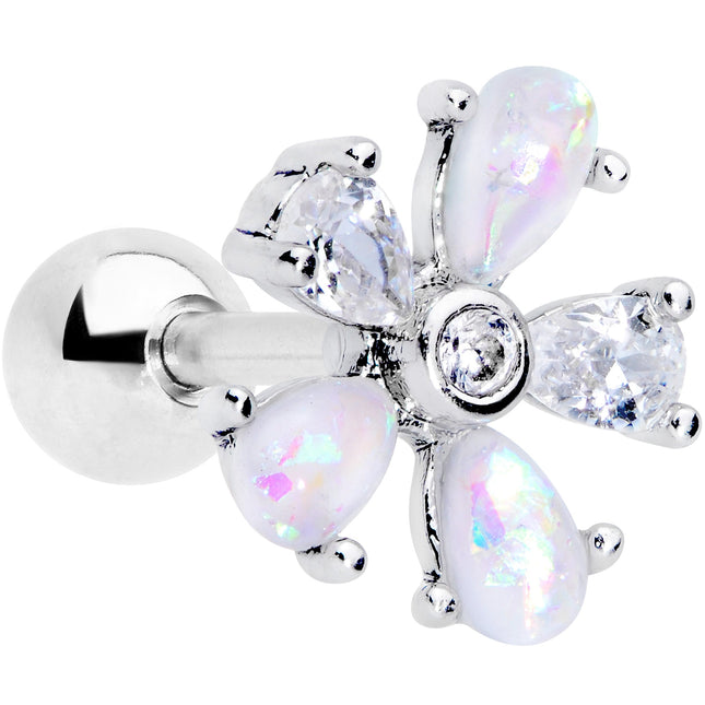 16G 1/4 White Faux Opal Flower Cartilage Tragus