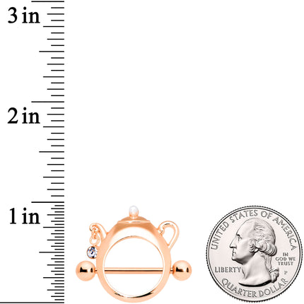 14G 5/8 Clear Gem Rose Gold Tone Teapot Nipple Shield Set