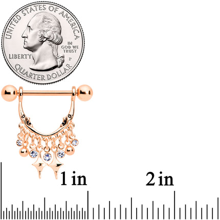 14G 5/8 Clear Gem Rose Gold Tone Moons Dangle Nipple Ring Set