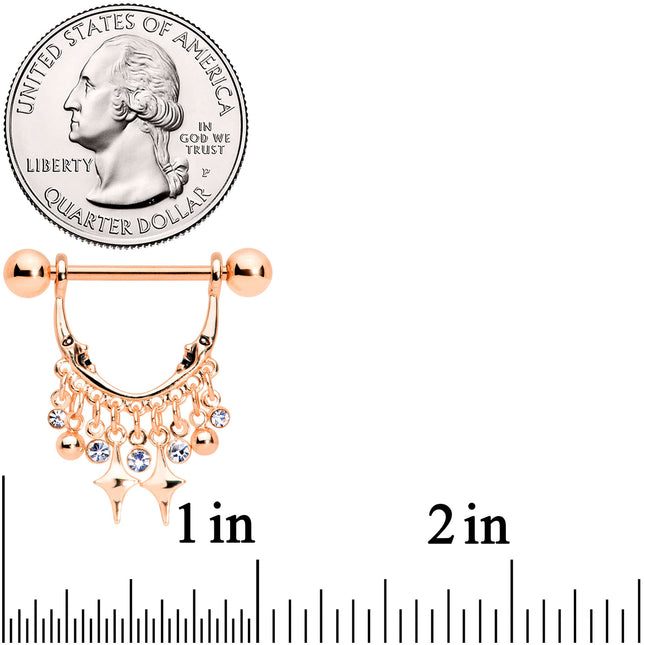 14G 5/8 Clear Gem Rose Gold Tone Moons Dangle Nipple Ring Set