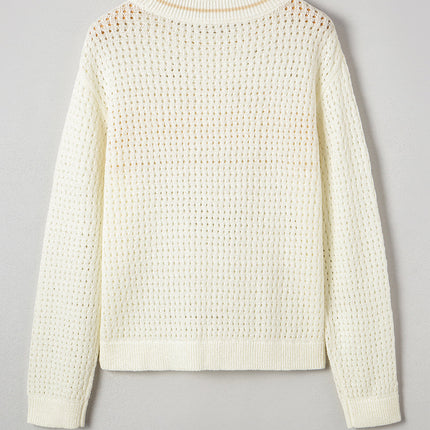 White BEACH Hollow Out Knitted Lightweight Dolman Sweater