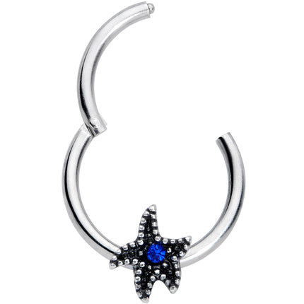 16G 3/8 Blue Gem Super Starfish Nautical Hinged Segment Ring