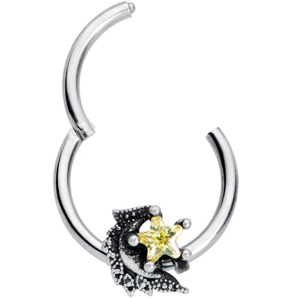 16G 3/8 Yellow Gem Shooting Star Hinged Segment Ring