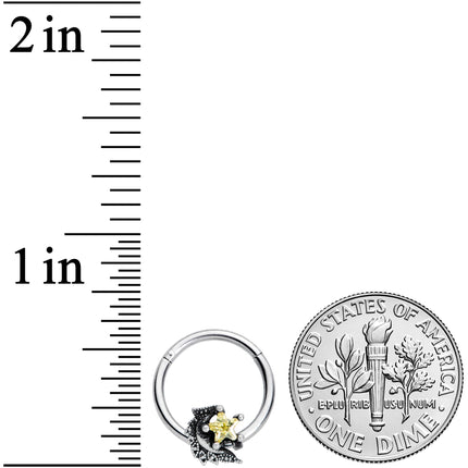 16G 3/8 Yellow Gem Shooting Star Hinged Segment Ring