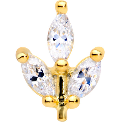 16G 5/16 CZ Gem Gold PVD Leaf Threadless Push In Labret Tragus