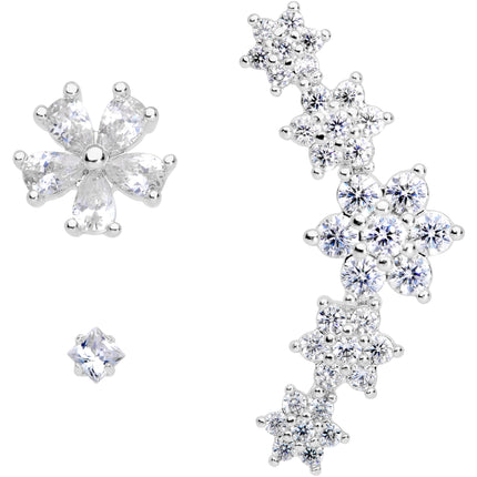 16G 1/4 Clear CZ Gem Floral Labret Tragus Set of 3