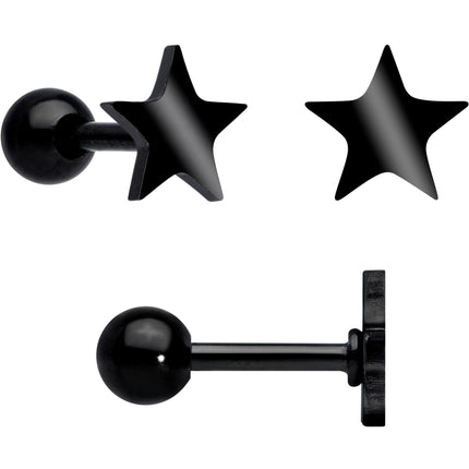 18G Clear CZ Gem Black Heart Cartilage Tragus Set of 8