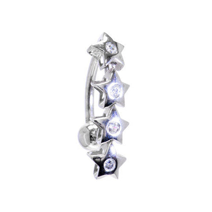 16G Solid 14K White Gold TOP MOUNT Cubic Zirconia STAR DROP Belly Ring