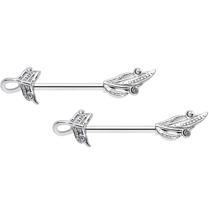 14G 9/16 Clear Gem Elegant Swirl Barbell Nipple Ring Set