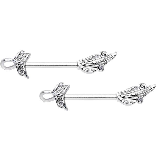 14G 9/16 Clear Gem Elegant Swirl Barbell Nipple Ring Set
