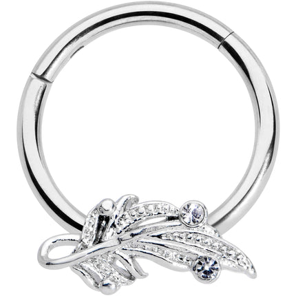 16G 3/8 Clear Gem Elegant Swirl Hinged Segment Ring