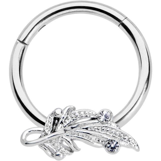 16G 3/8 Clear Gem Elegant Swirl Hinged Segment Ring