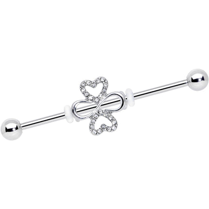 14G Clear Gem Heart Shamrock St Patricks Industrial Barbell 38mm
