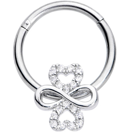 16G 3/8 Clear Gem Heart Shamrock St Patricks Hinged Segment Ring